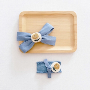 Girl Hair Clip Bow Denim Floral Set (GHP6371)
